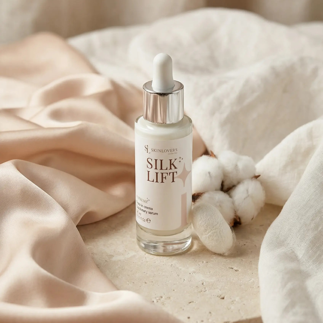 Skinlovers Silk Lift siero in crema luxury 30ml – flacone contagocce su superficie chiara